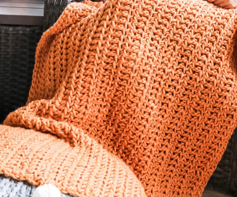 Chunky Knit Blanket. Burnt Orange